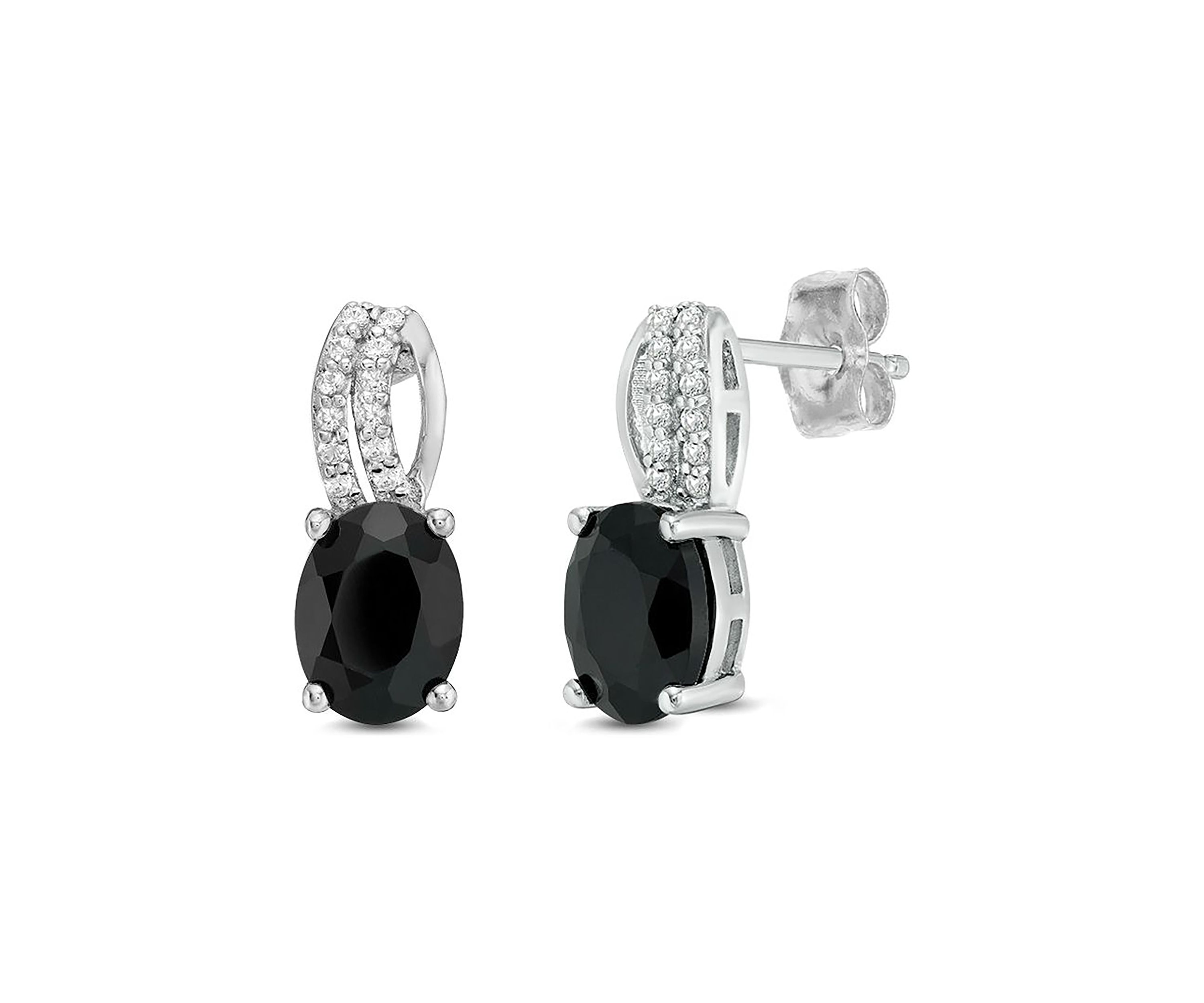 2 1/3 ct. t.w. Black Onyx and 3/8 ct. t.w. White Topaz Earrings in Sterling Silver