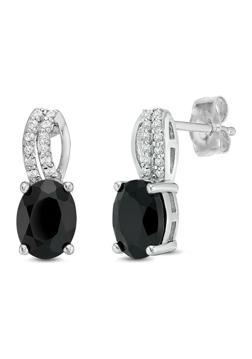 2 1/3 ct. t.w. Black Onyx and 3/8 ct. t.w. White Topaz Earrings in Sterling Silver