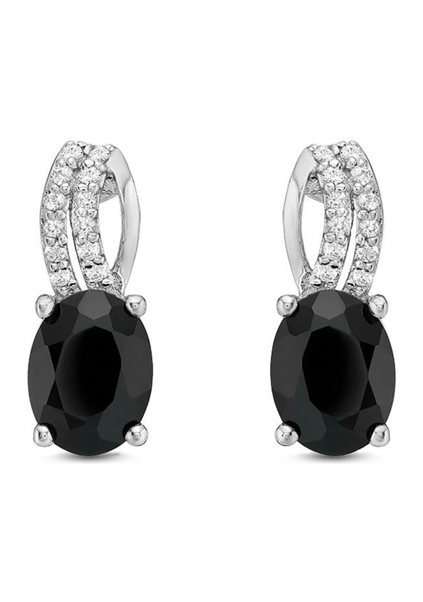 2 1/3 ct. t.w. Black Onyx and 3/8 ct. t.w. White Topaz Earrings in Sterling Silver