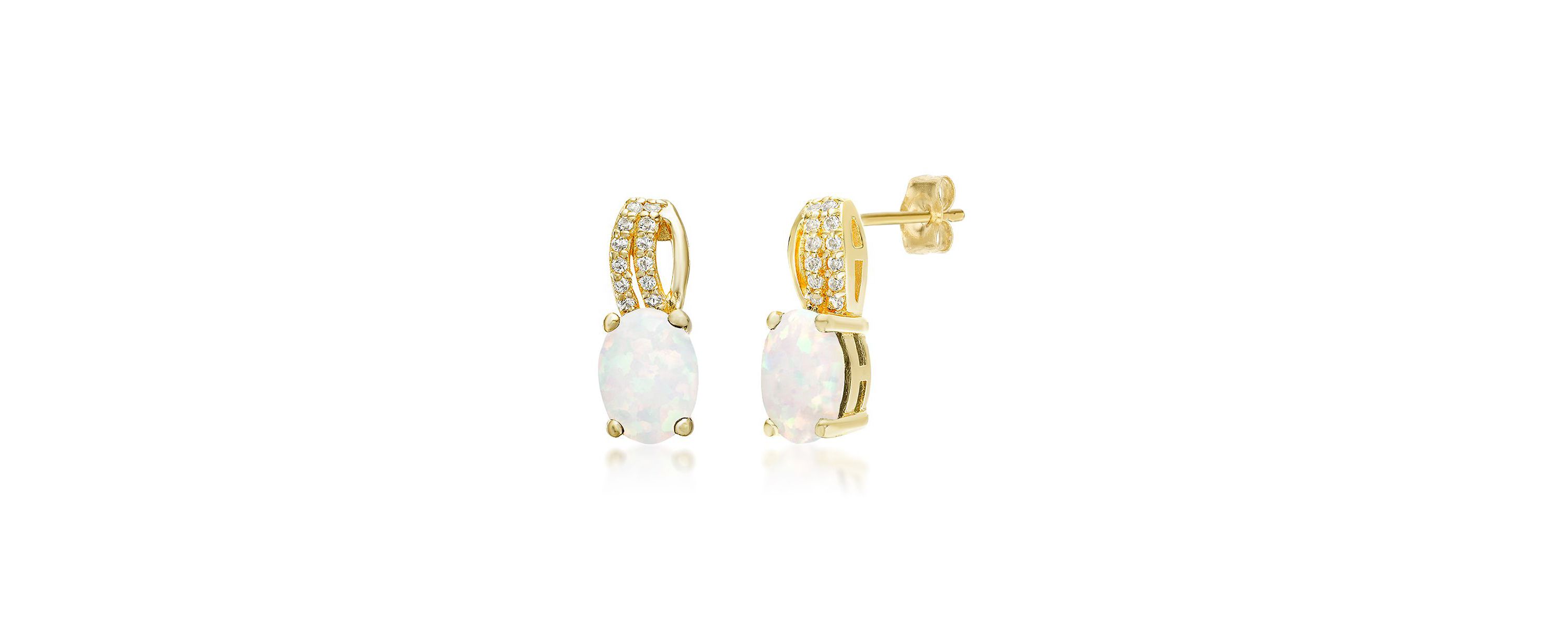 Lab Created 1.4 ct. t.w. Lab-created Opal and 1/2 ct. t.w. White Topaz Earrings in Gold Plated Sterling Silver