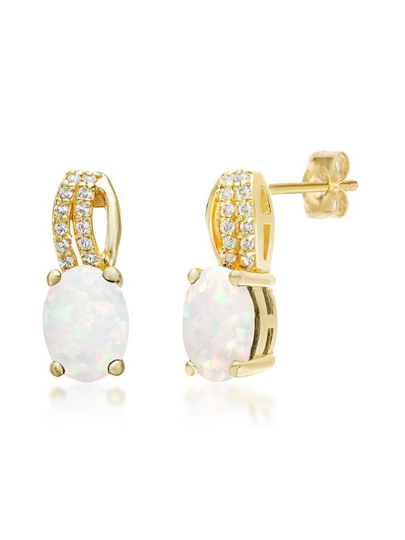 Lab Created 1.4 ct. t.w. Lab-created Opal and 1/2 ct. t.w. White Topaz Earrings in Gold Plated Sterling Silver