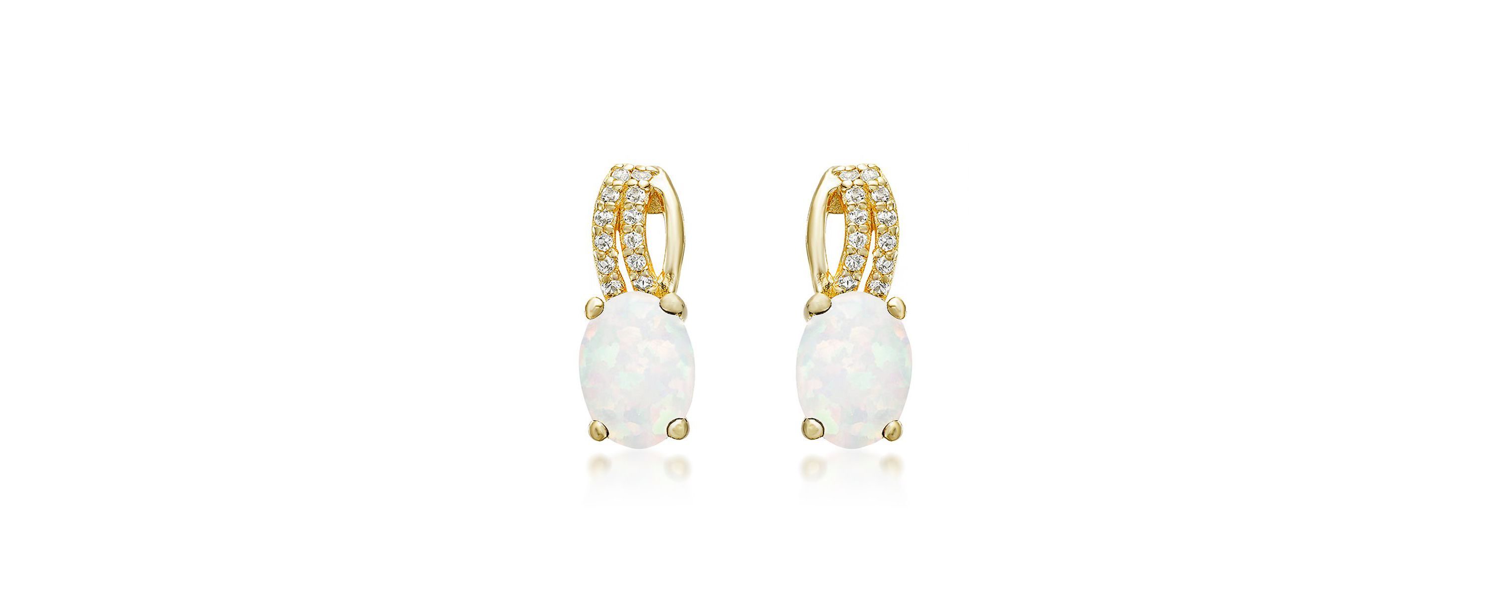 Lab Created 1.4 ct. t.w. Lab-created Opal and 1/2 ct. t.w. White Topaz Earrings in Gold Plated Sterling Silver