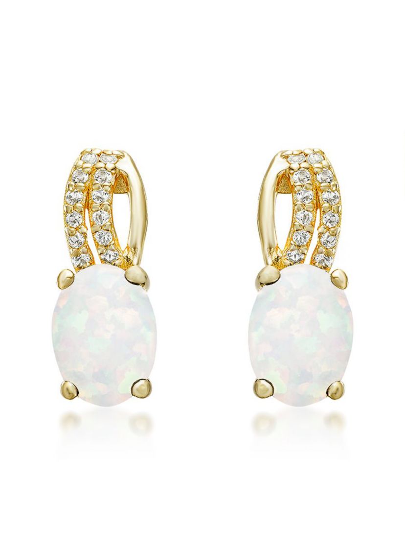 Lab Created 1.4 ct. t.w. Lab-created Opal and 1/2 ct. t.w. White Topaz Earrings in Gold Plated Sterling Silver