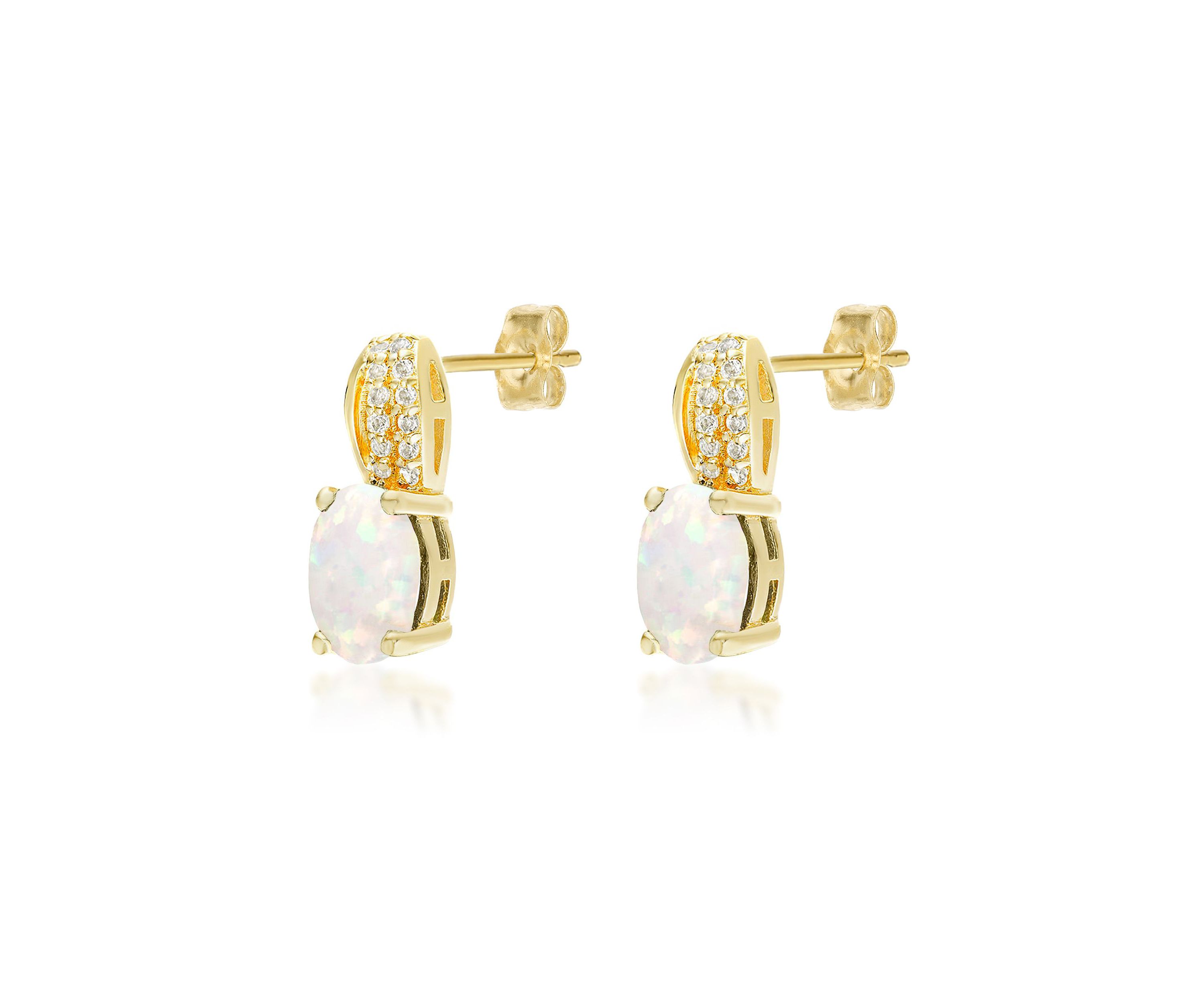 Lab Created 1.4 ct. t.w. Lab-created Opal and 1/2 ct. t.w. White Topaz Earrings in Gold Plated Sterling Silver