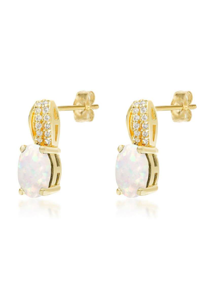 Lab Created 1.4 ct. t.w. Lab-created Opal and 1/2 ct. t.w. White Topaz Earrings in Gold Plated Sterling Silver