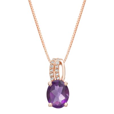 Gemminded Women's Oval Amethyst Pendant Necklace in Rose Gold-Plated Sterling Silver, 18 in