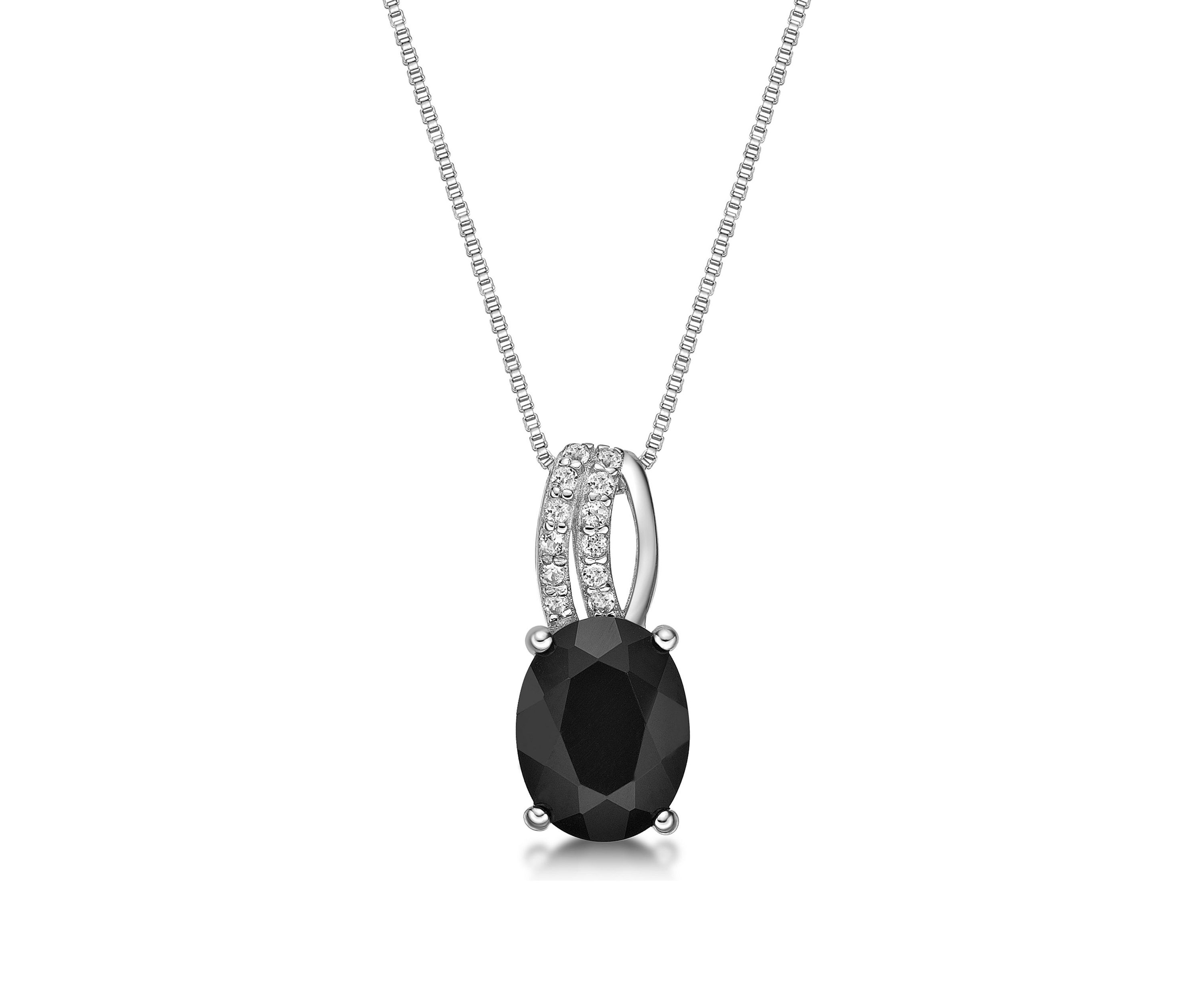 1.6 ct. t.w. Black Onyx and 1/10 ct. t.w. White Topaz Pendant Necklace in Sterling Silver
