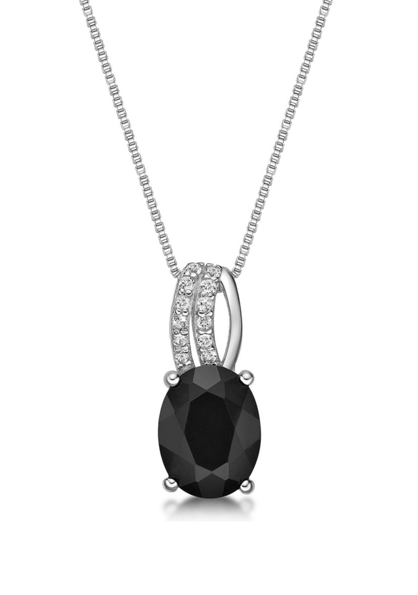 1.6 ct. t.w. Black Onyx and 1/10 ct. t.w. White Topaz Pendant Necklace in Sterling Silver