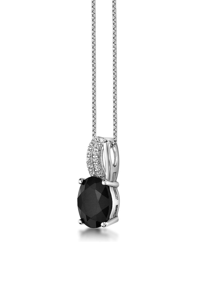 1.6 ct. t.w. Black Onyx and 1/10 ct. t.w. White Topaz Pendant Necklace in Sterling Silver