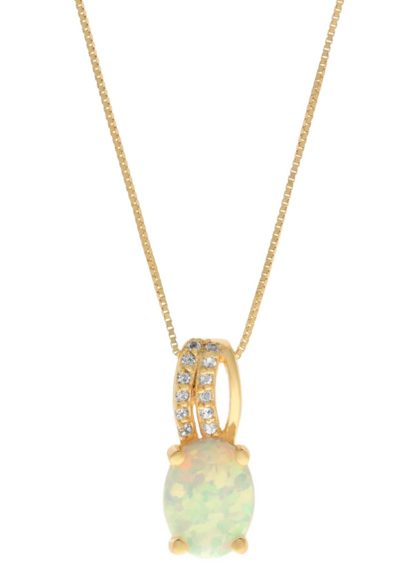 Lab Created 1 ct. t.w. Lab-created Opal and 1/8 ct. t.w. White Topaz Pendant Necklace in Gold Plated Sterling Silver