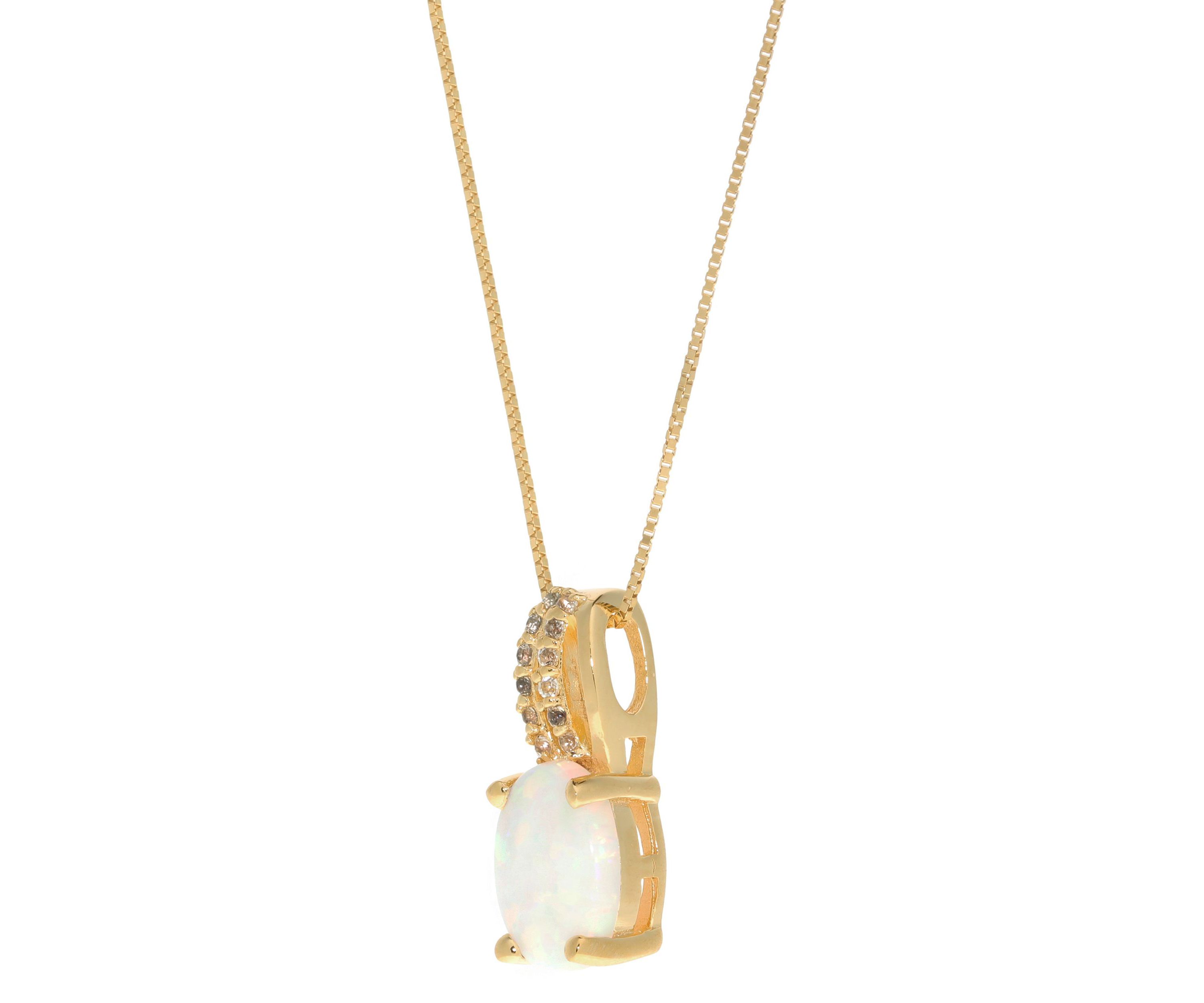 Lab Created 1 ct. t.w. Lab-created Opal and 1/8 ct. t.w. White Topaz Pendant Necklace in Gold Plated Sterling Silver