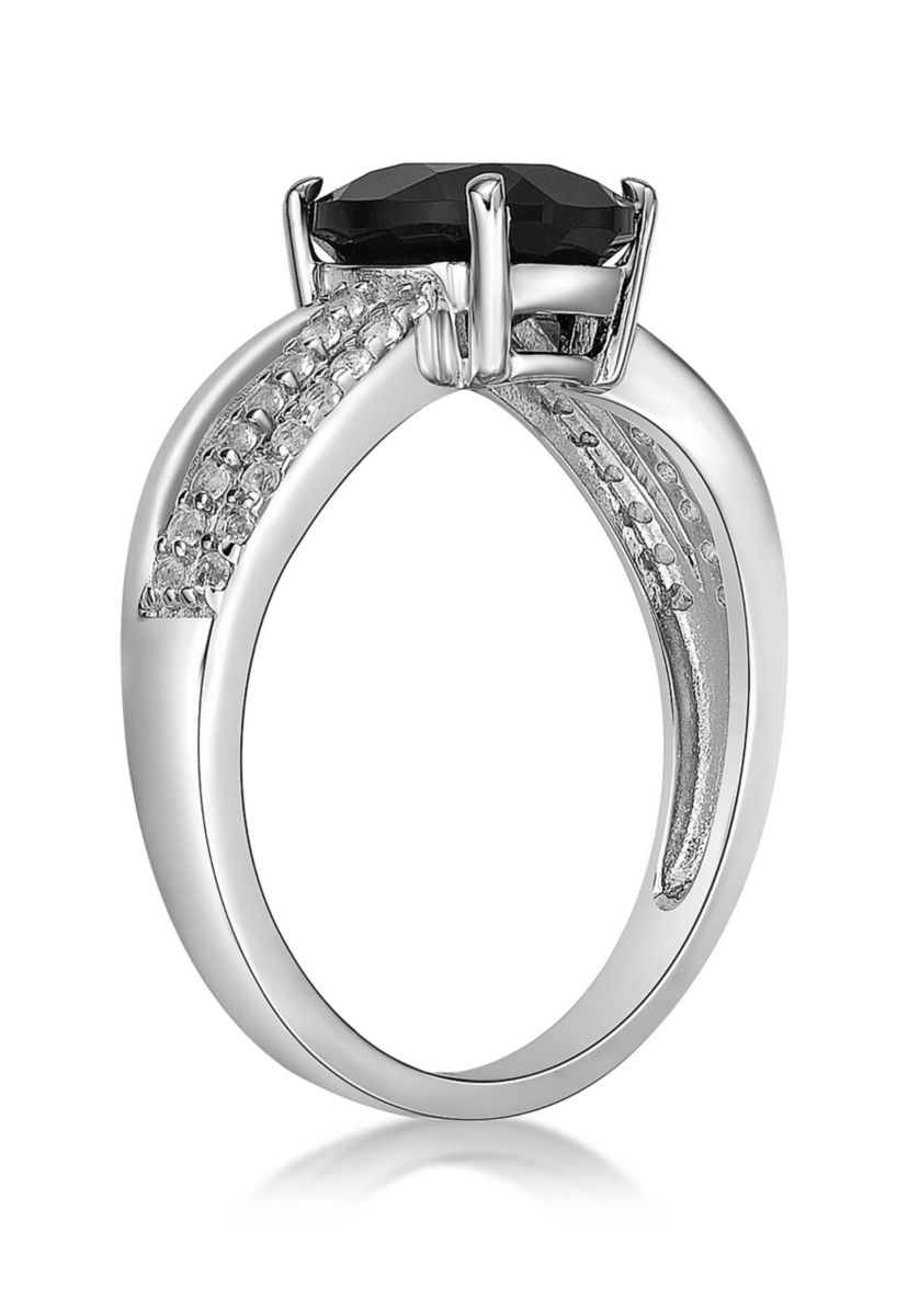 1/6 ct. t.w. Black Onyx and 0.6 ct. t.w. White Topaz Ring in Sterling Silver