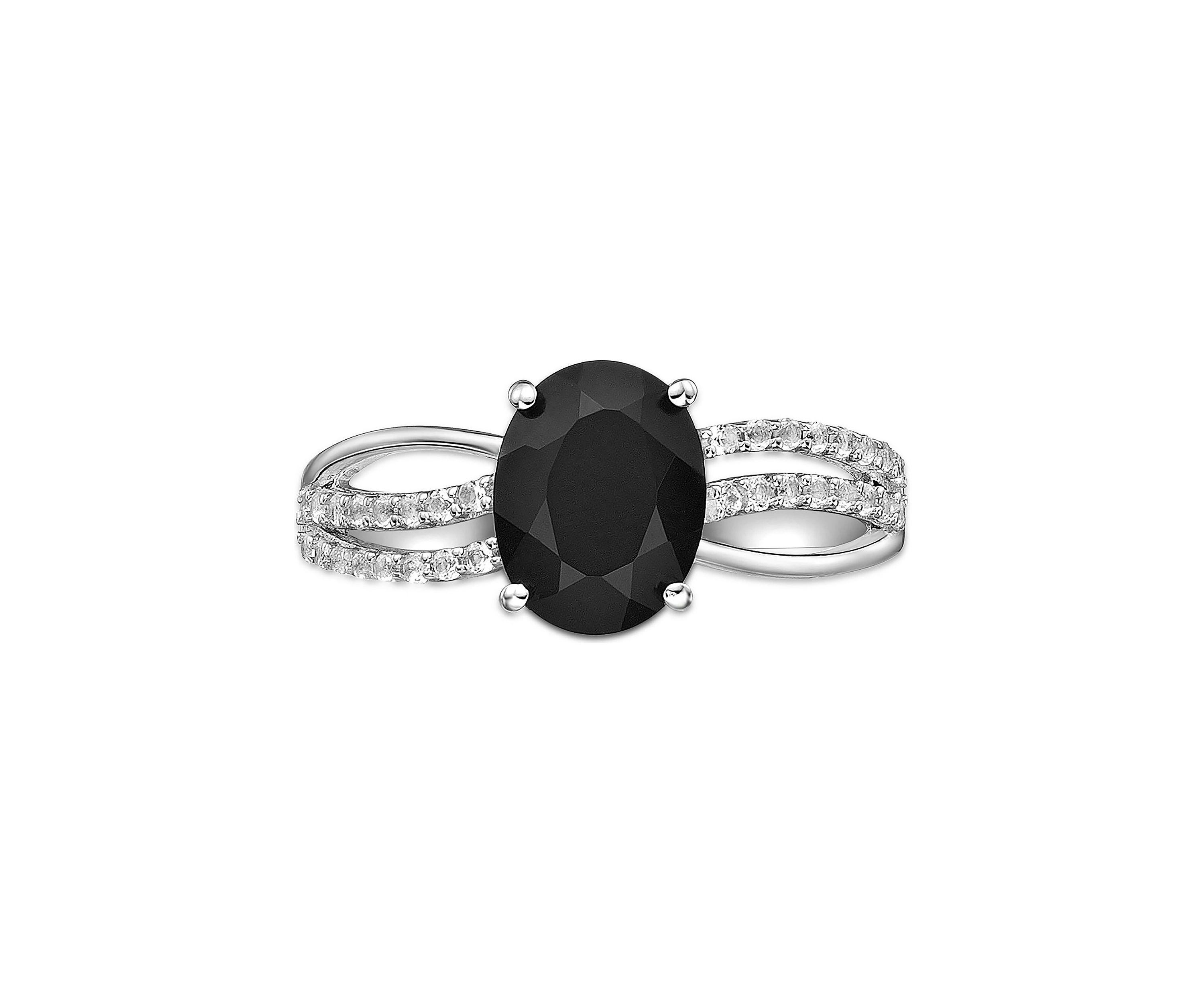 1/6 ct. t.w. Black Onyx and 0.6 ct. t.w. White Topaz Ring in Sterling Silver