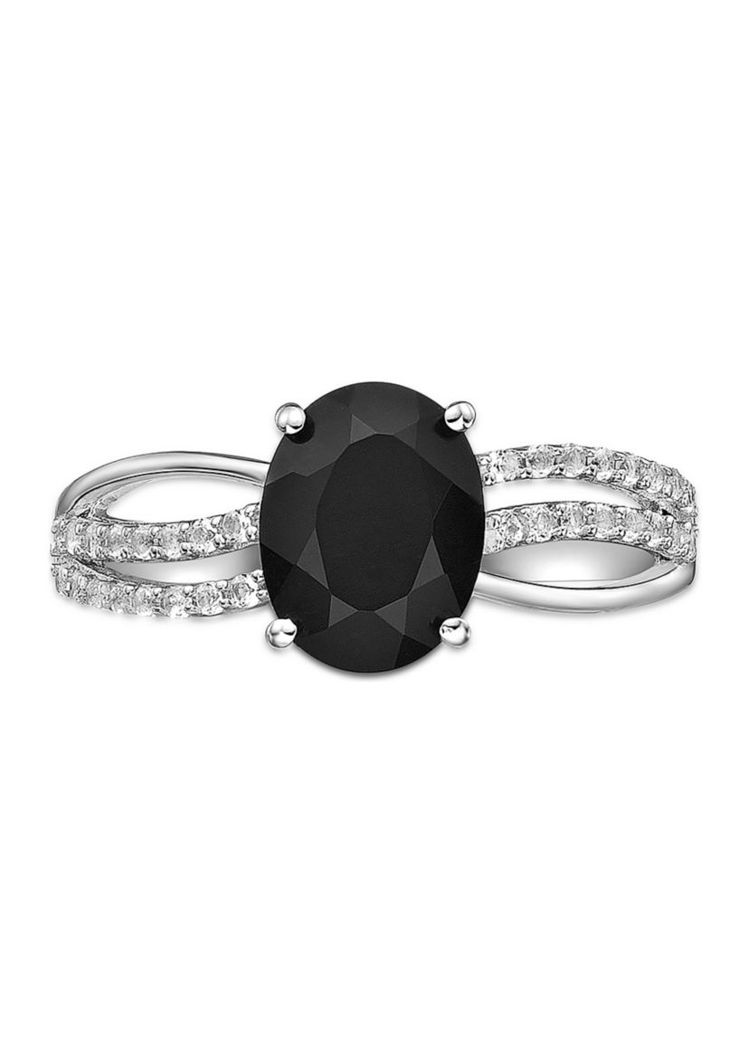 1/6 ct. t.w. Black Onyx and 0.6 ct. t.w. White Topaz Ring in Sterling Silver