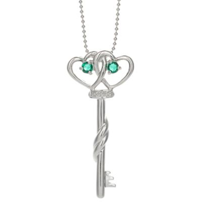 Gemminded Lab Created 1/5 ct. t.w. Created Emerald Heart Key Pendant Necklace in Sterling Silver