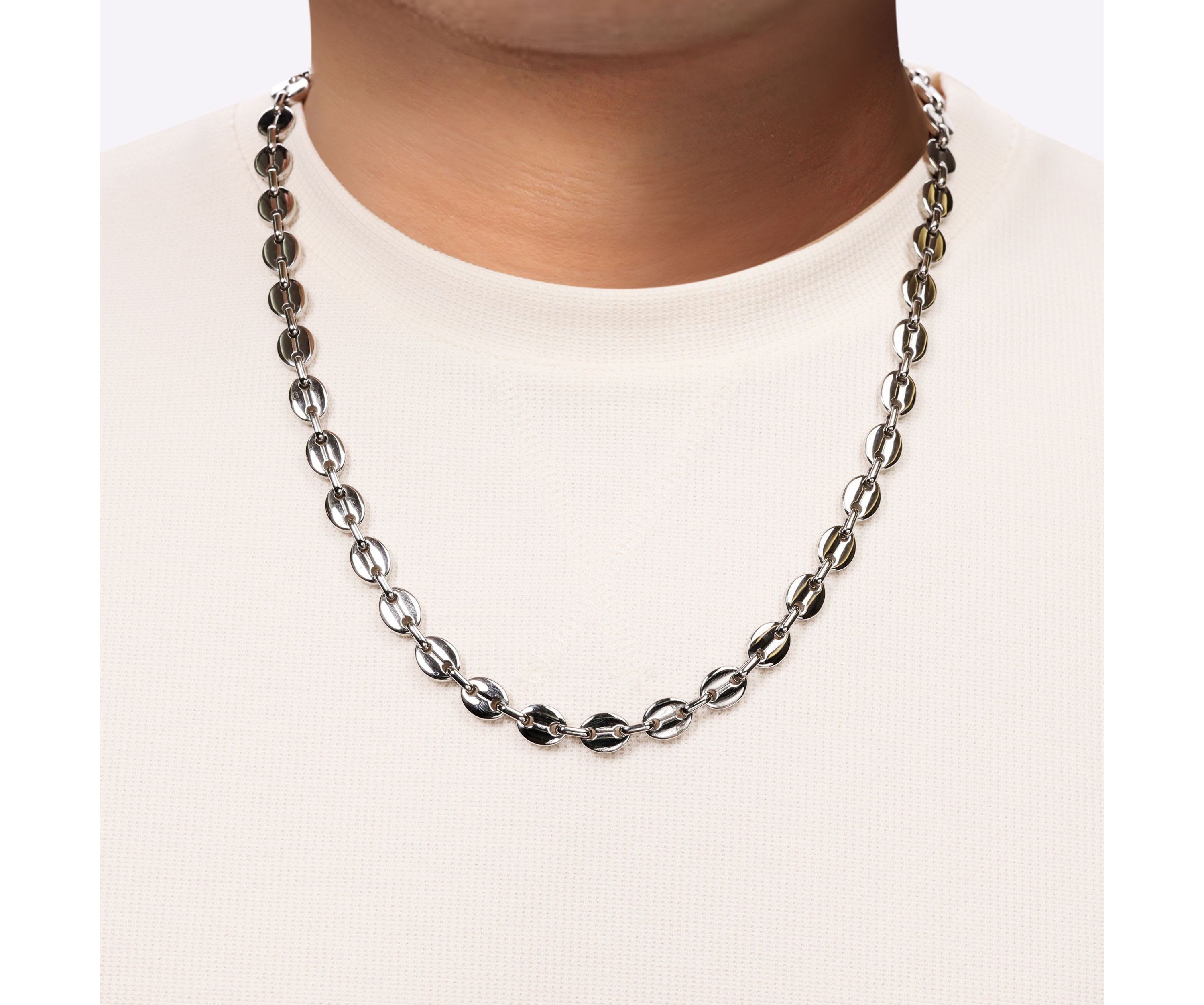 Stainless Steel 9MM Coin Link Chain Necklace, 24" Length