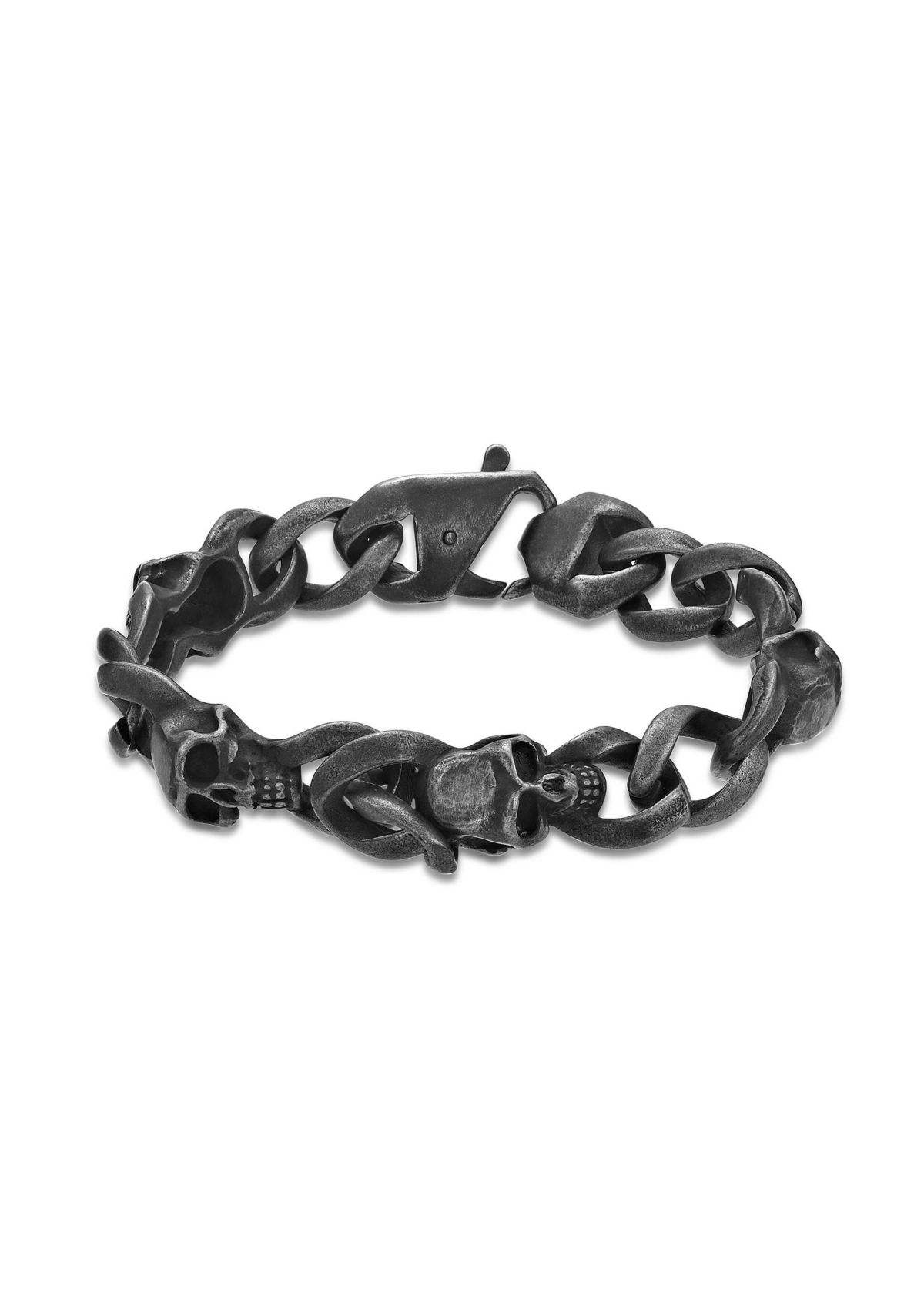 Stainless Steel Antique Black Finish Skull Bracelet in 8.5"