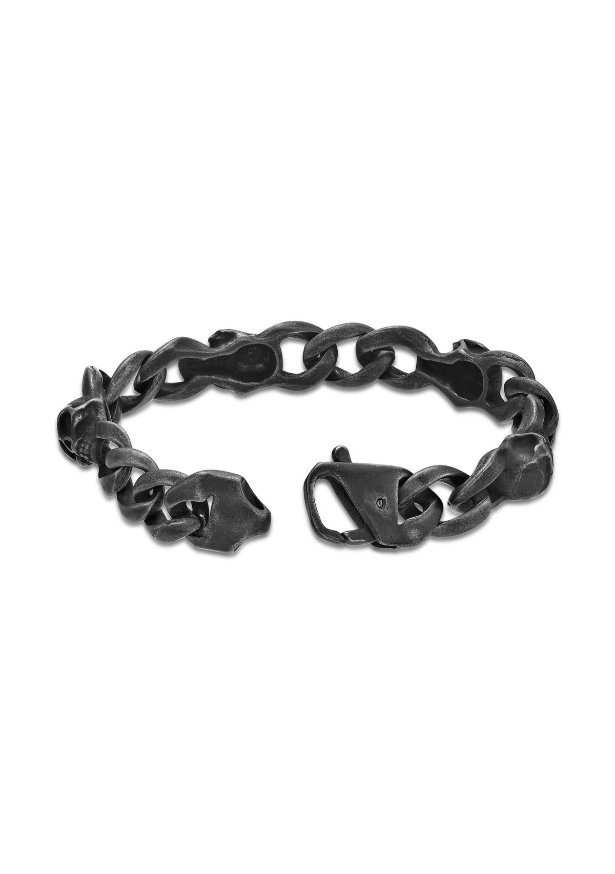 Stainless Steel Antique Black Finish Skull Bracelet in 8.5"
