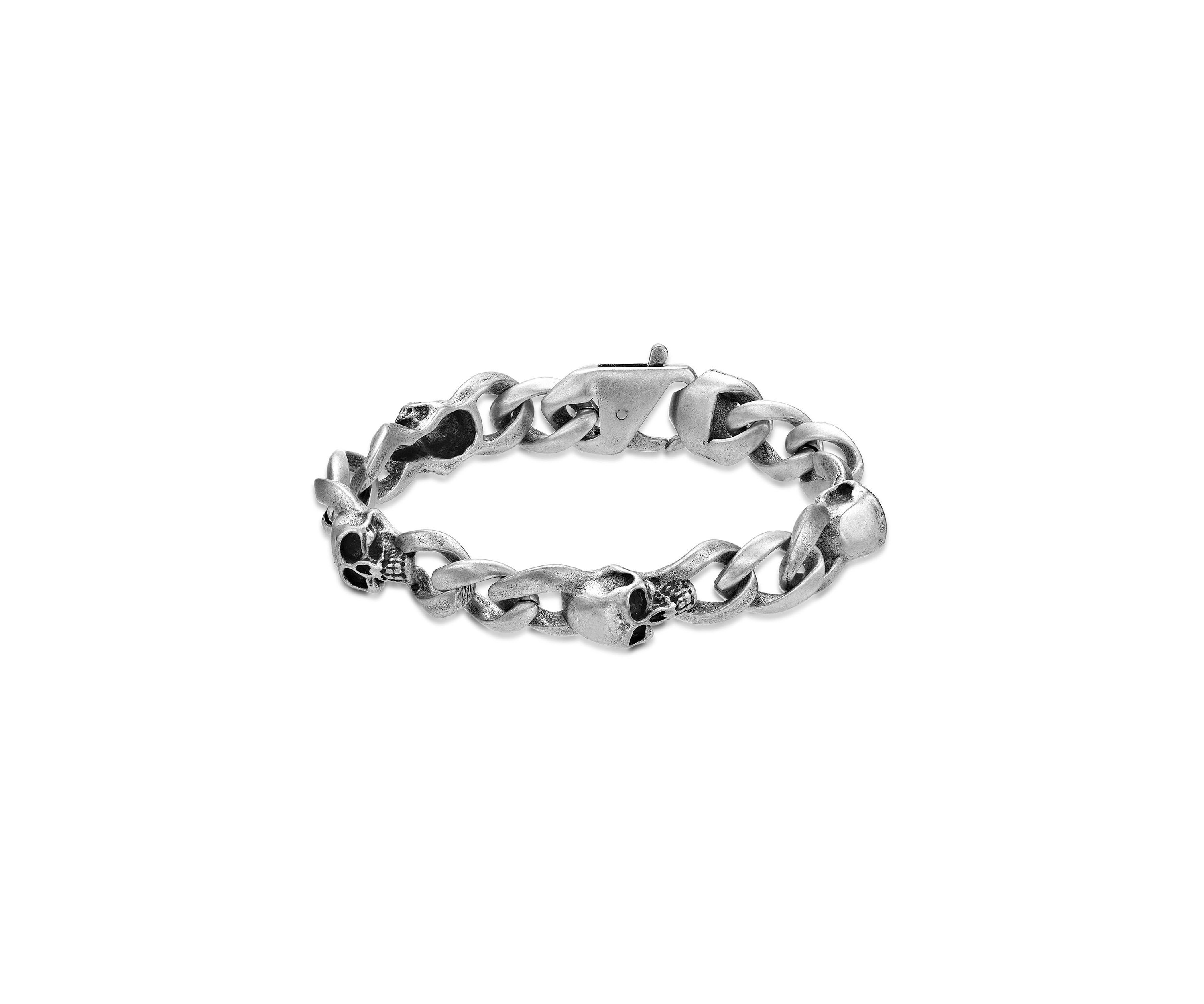 Stainless Steel Antique Silver Finish Skull Bracelet in 8.5"