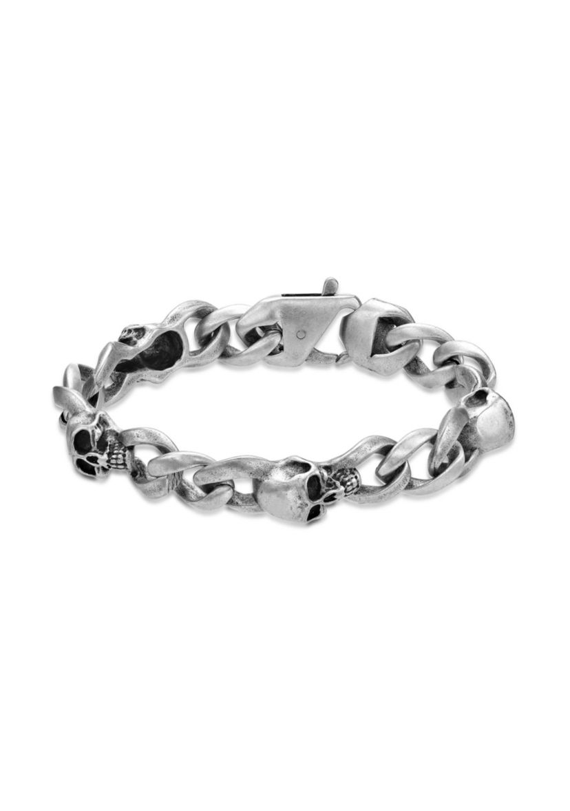 Stainless Steel Antique Silver Finish Skull Bracelet in 8.5"