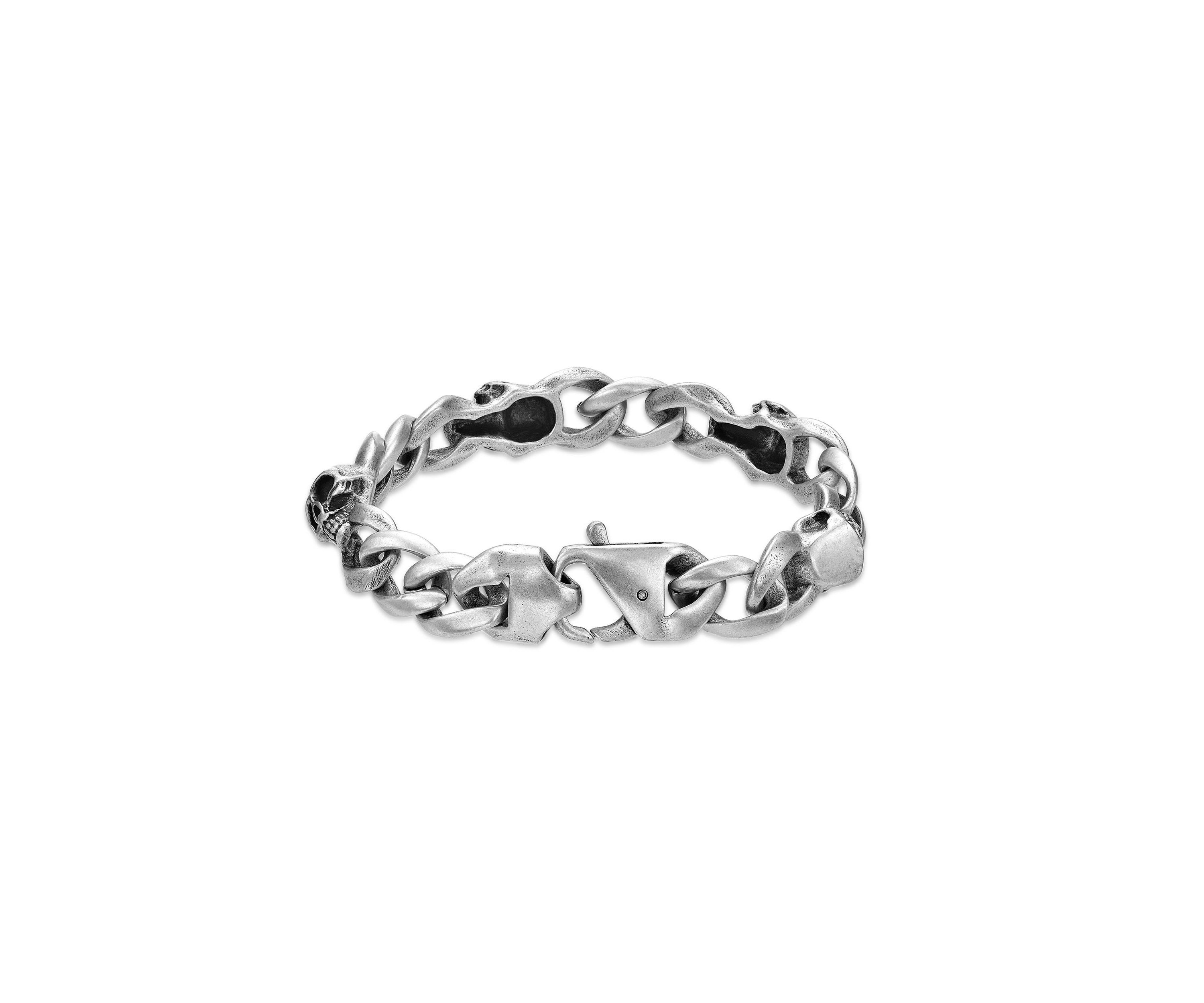 Stainless Steel Antique Silver Finish Skull Bracelet in 8.5"