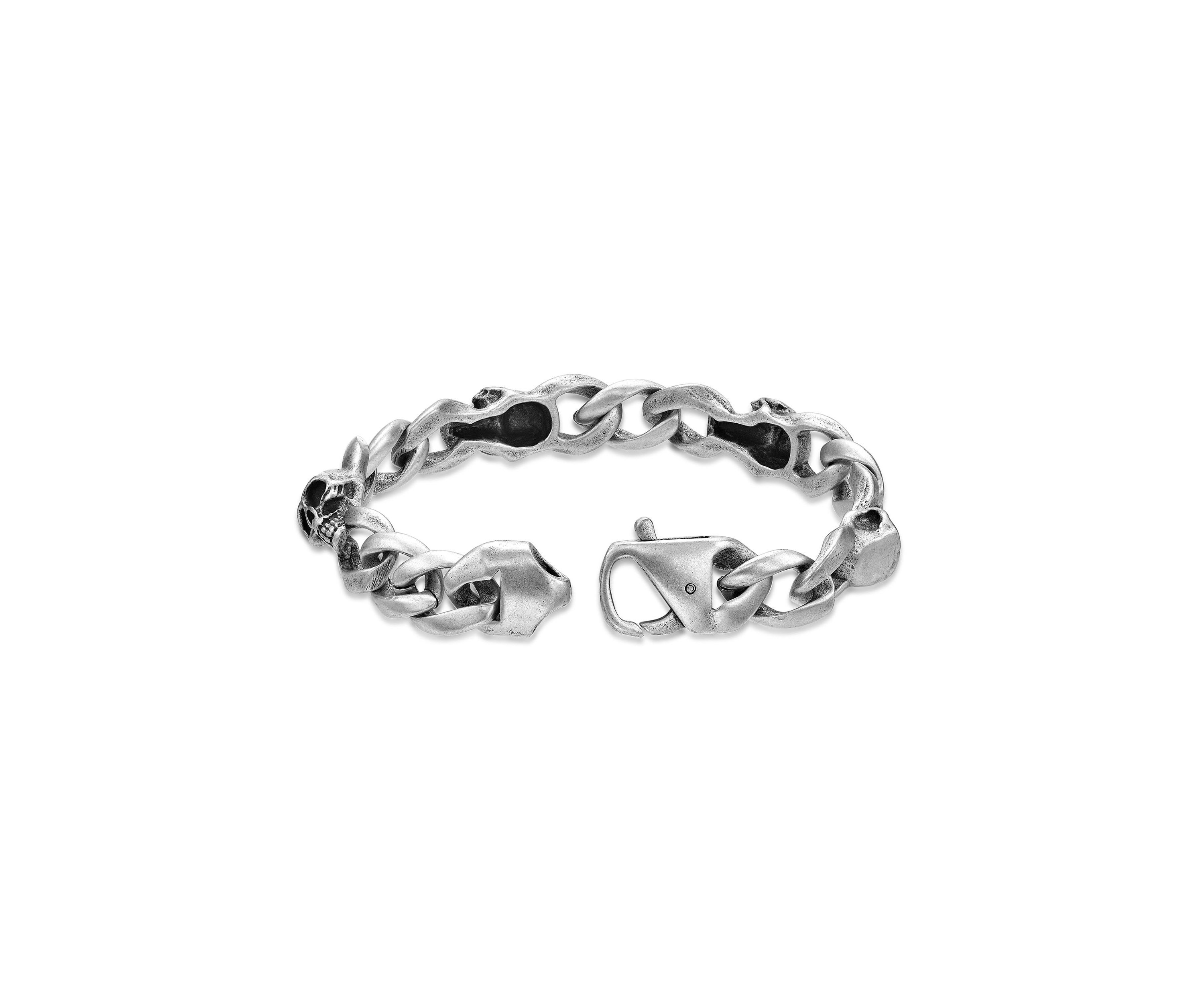 Stainless Steel Antique Silver Finish Skull Bracelet in 8.5"
