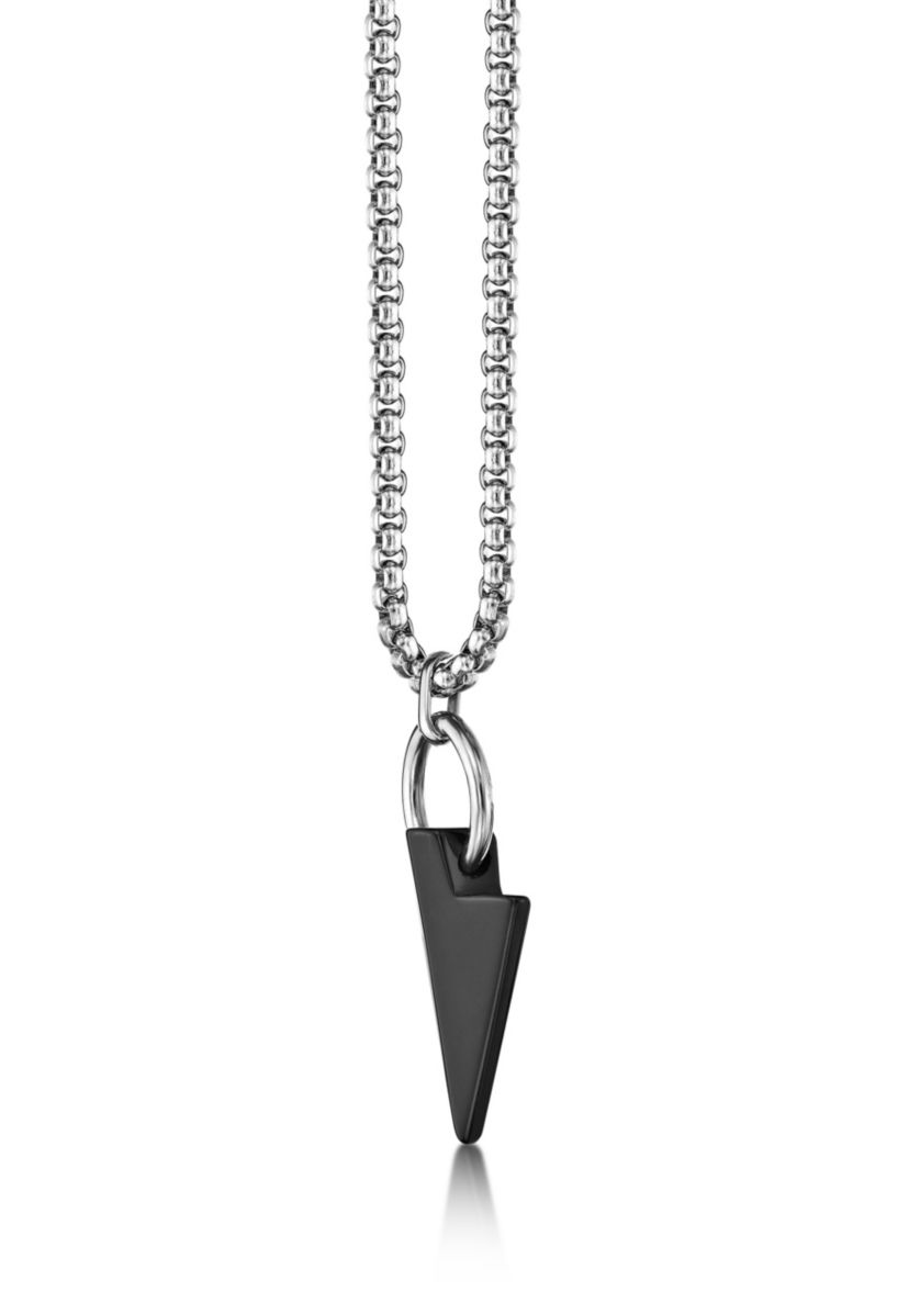 Stainless Steel and Black Agate Necklace in 24"