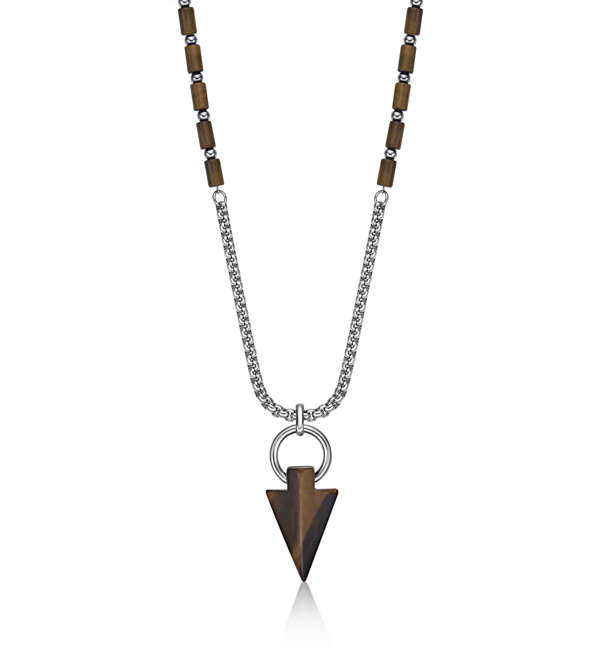 Stainless Steel and Tiger Eye Necklace in 24