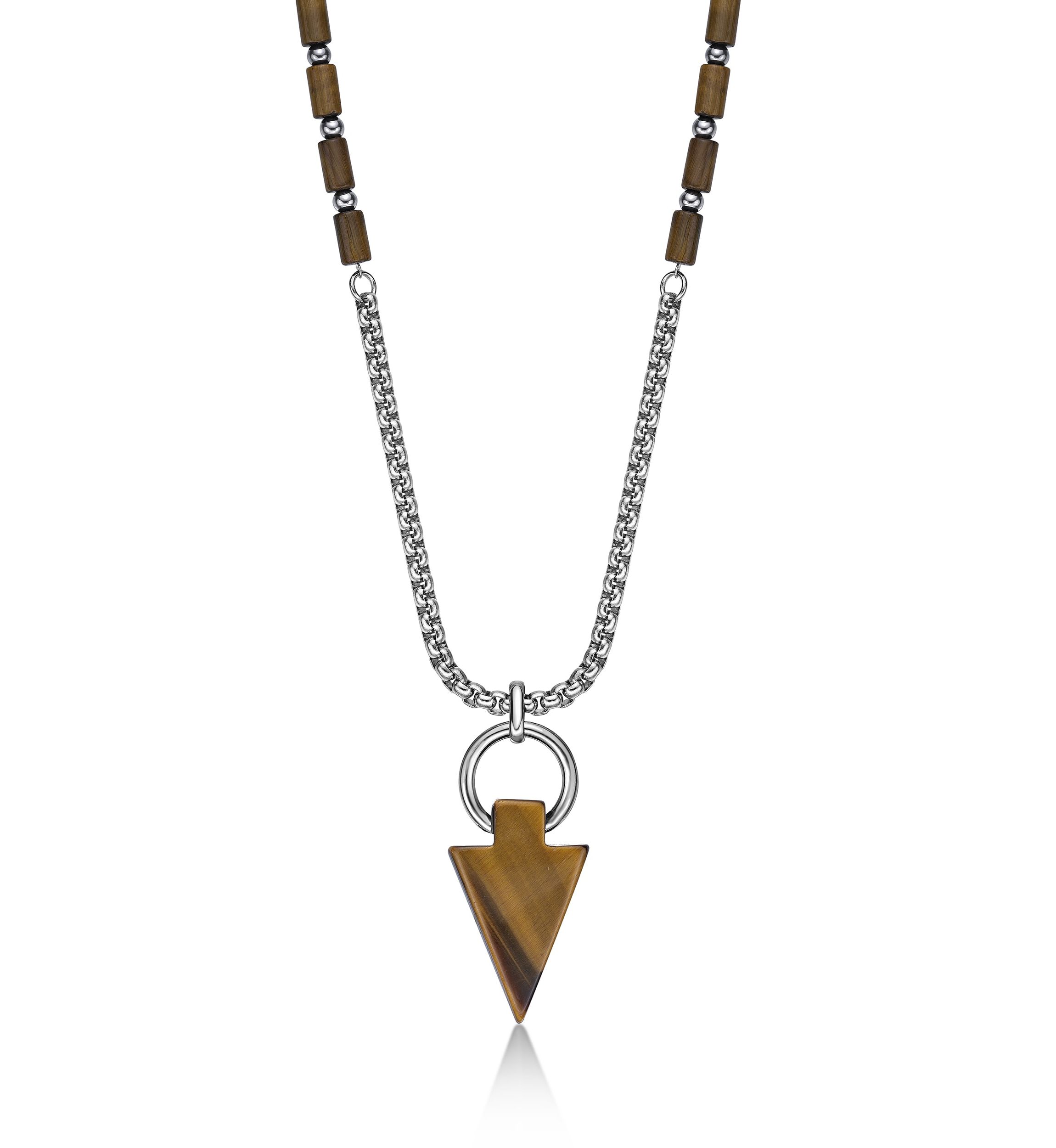 Stainless Steel and Tiger Eye Necklace in 24