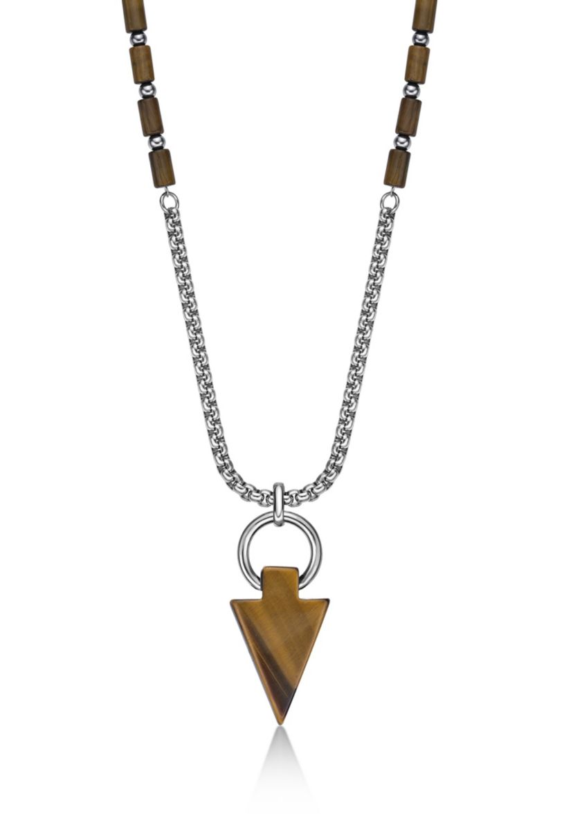 Stainless Steel and Tiger Eye Necklace in 24