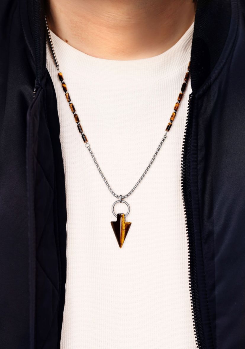 Stainless Steel and Tiger Eye Necklace in 24