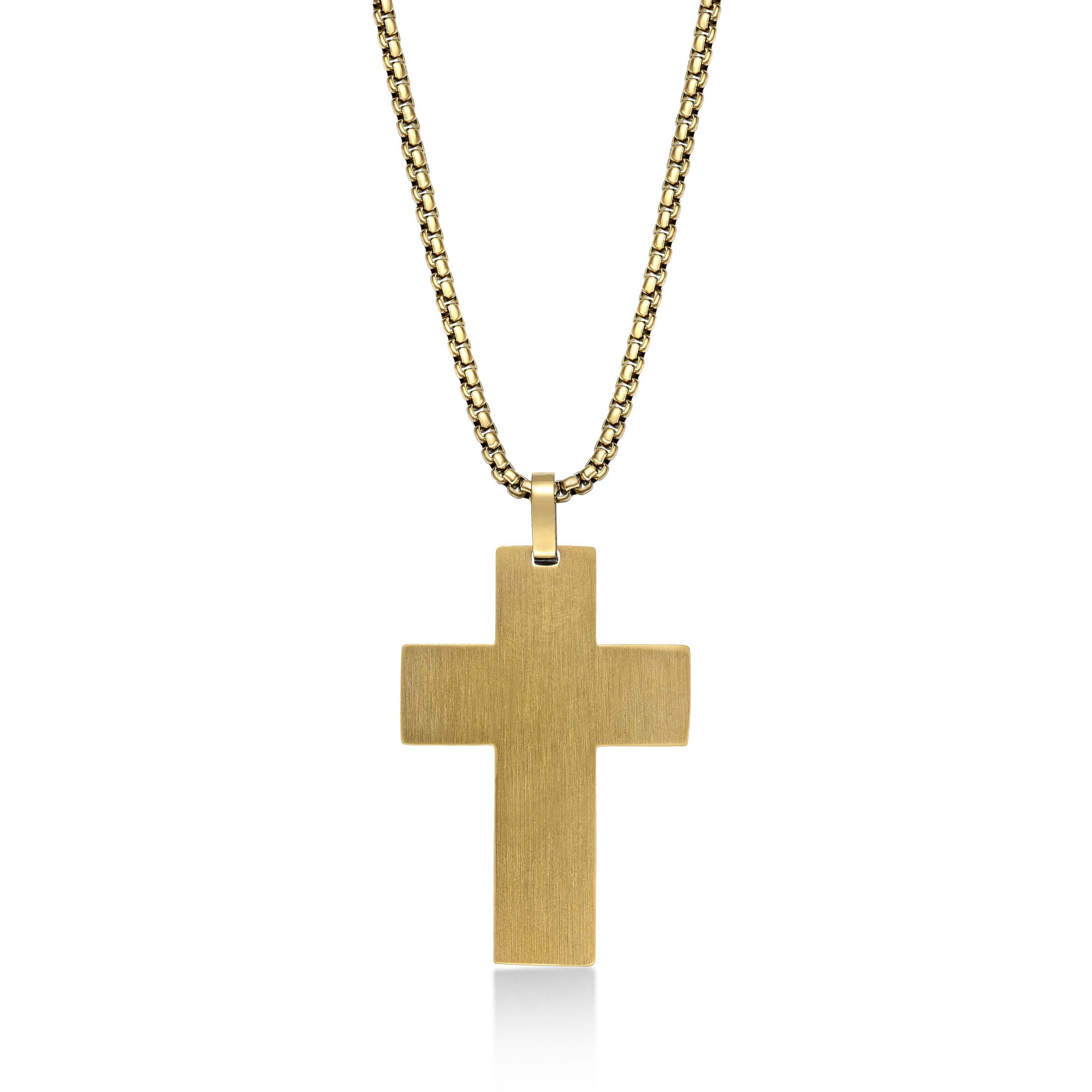 Black and Gold Tone Ion Plated Stainless Steel Cross Pendant Necklace