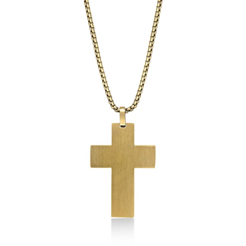Black and Gold Tone Ion Plated Stainless Steel Cross Pendant Necklace