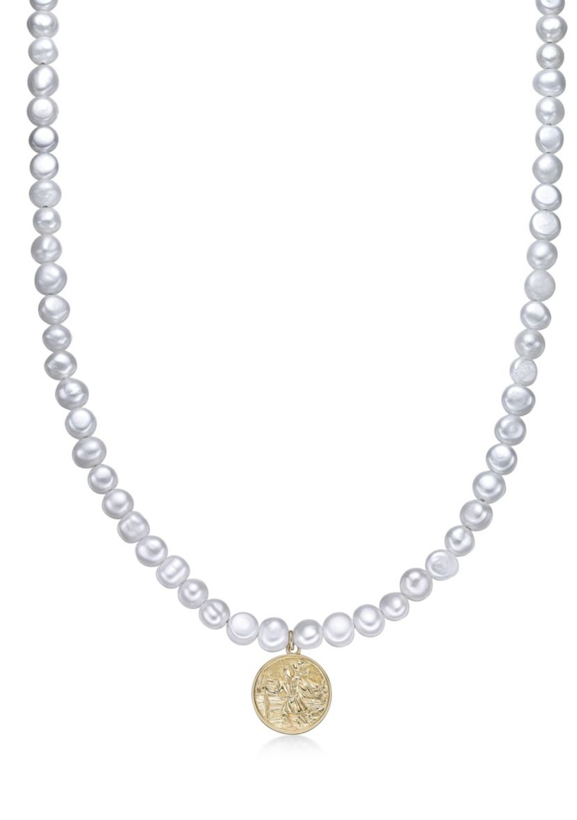 Gold Tone Ip Plated Stainless Steel Necklace with Fresh Water Pearls, 24"