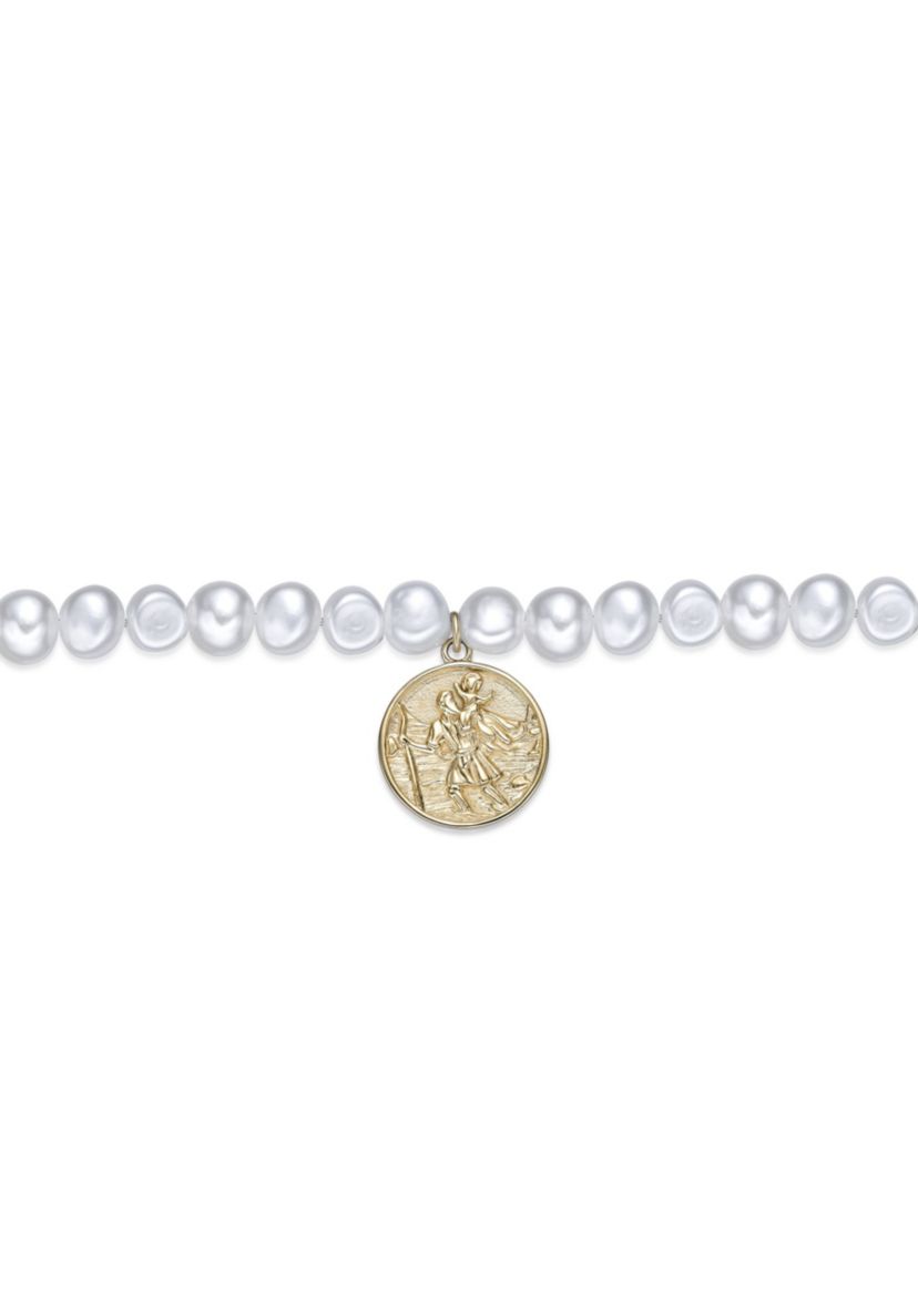 Gold Tone Ip Plated Stainless Steel Necklace with Fresh Water Pearls, 24"