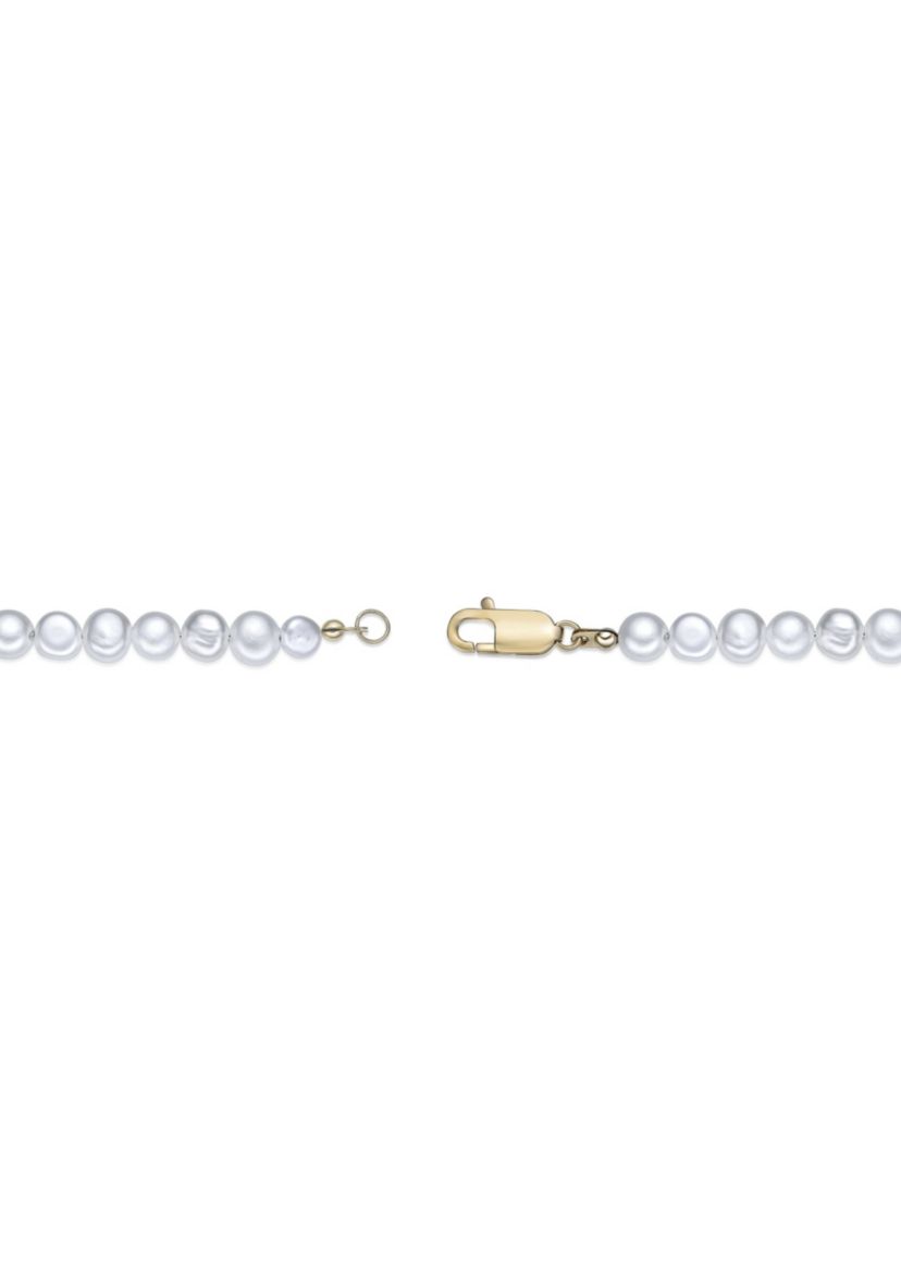 Gold Tone Ip Plated Stainless Steel Necklace with Fresh Water Pearls, 24"