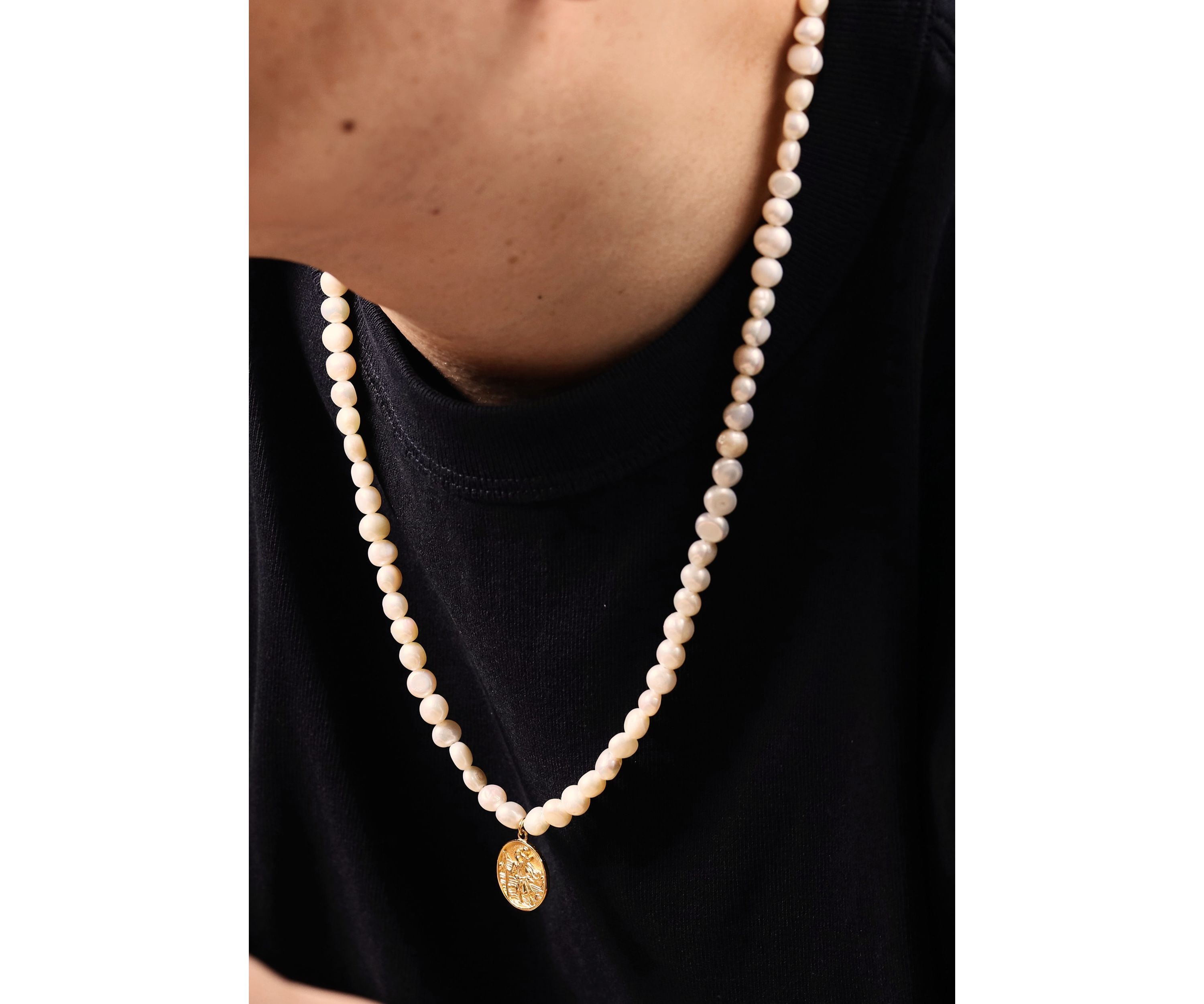 Gold Tone Ip Plated Stainless Steel Necklace with Fresh Water Pearls, 24"