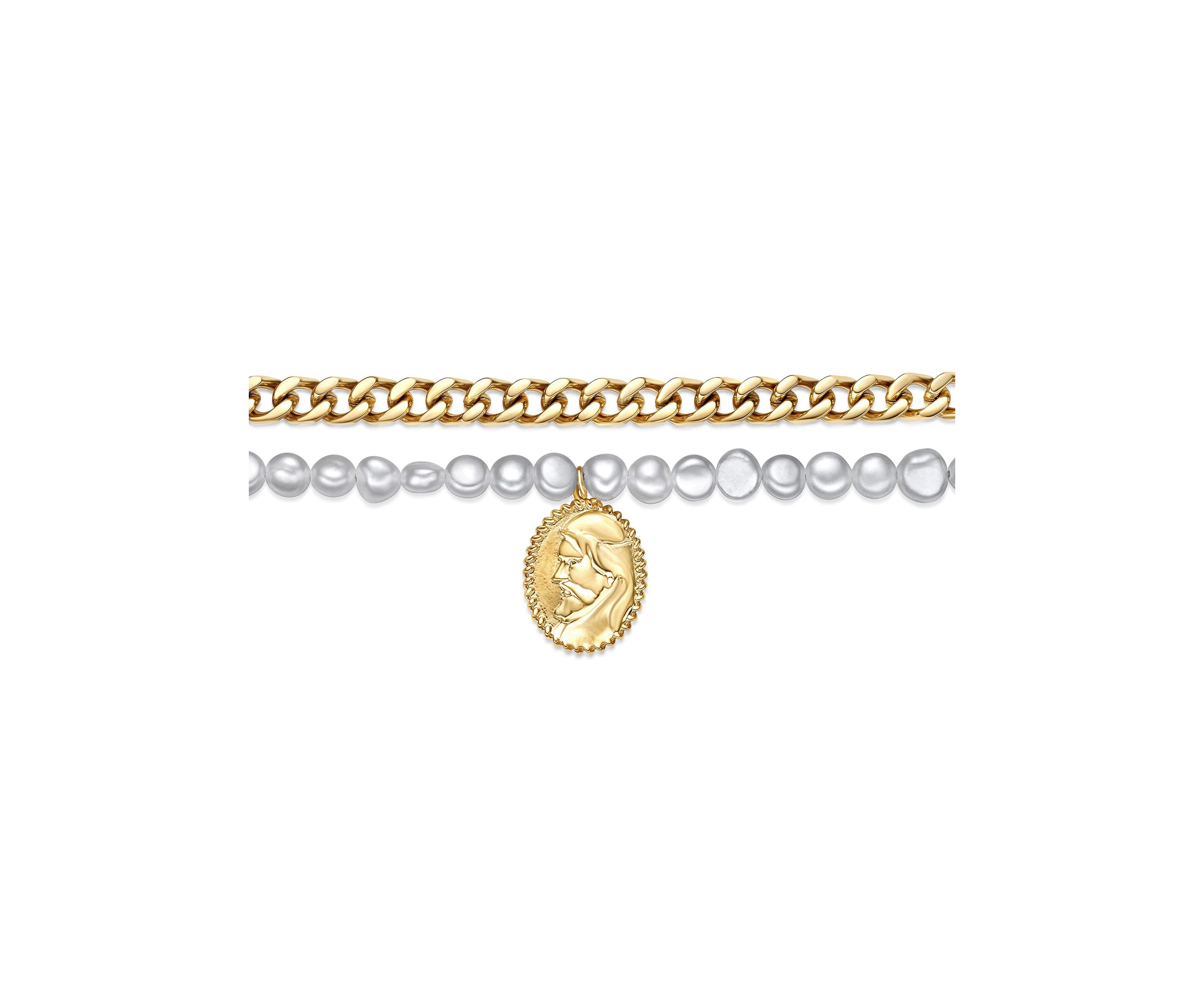 Gold Tone Ip Plated Stainless Steel Necklace with Fresh Water Pearls, 24"