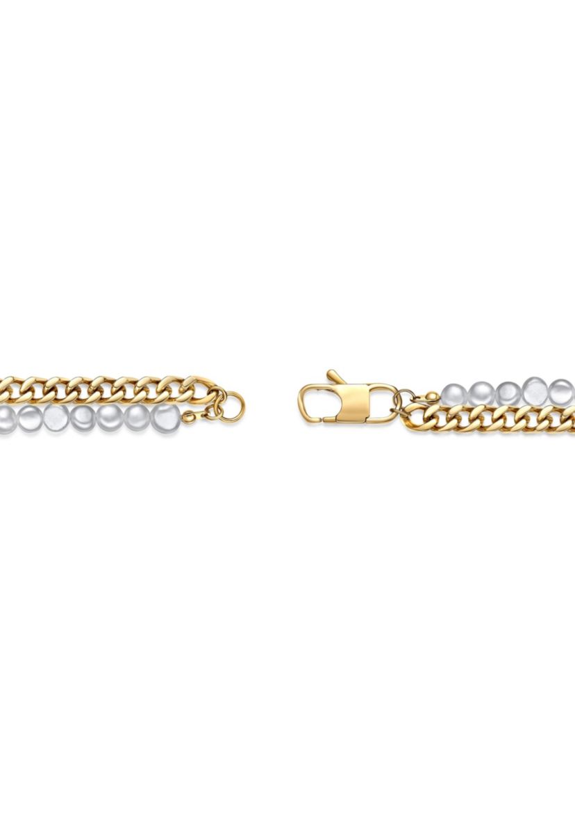 Gold Tone Ip Plated Stainless Steel Necklace with Fresh Water Pearls, 24"