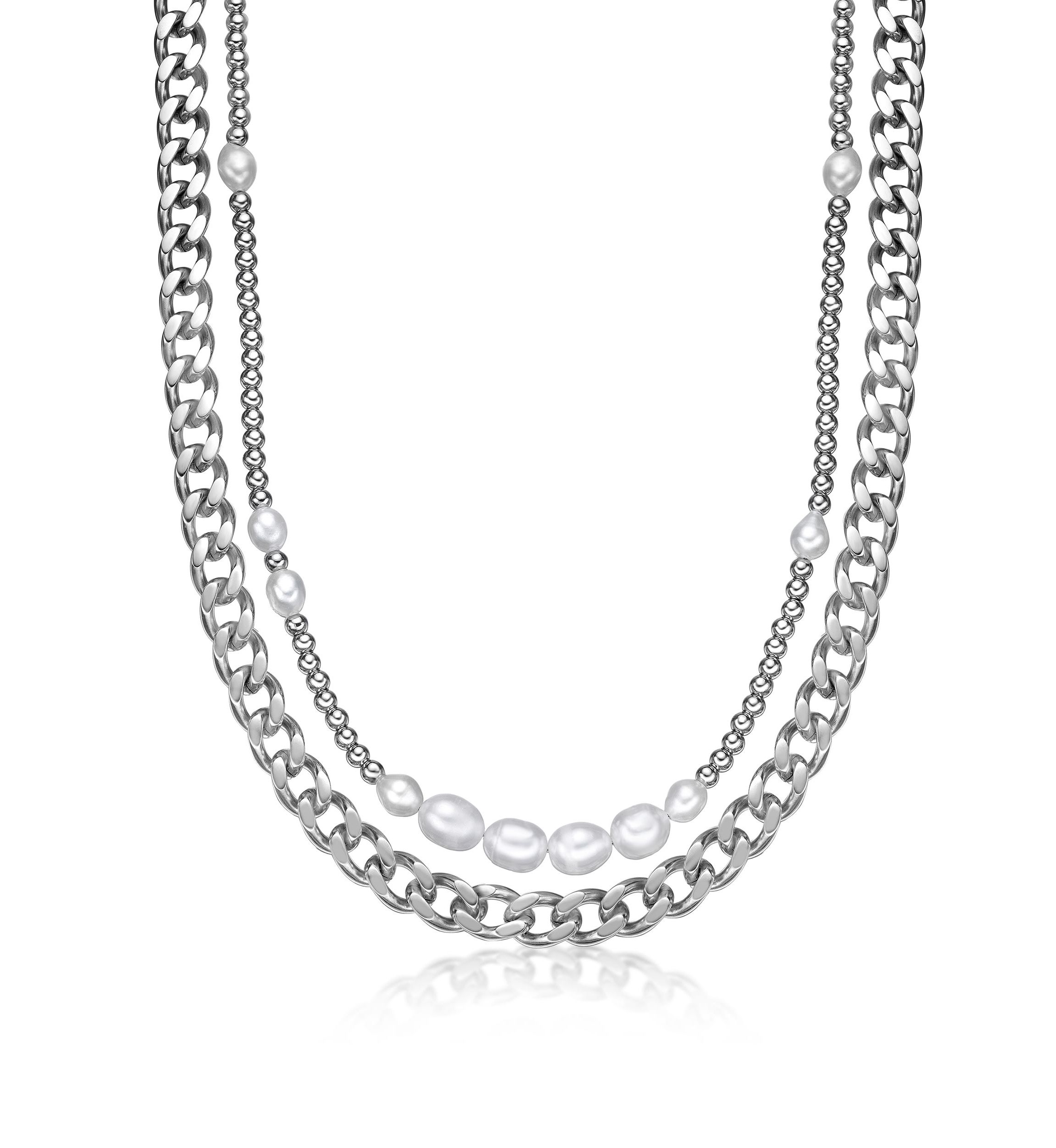 Stainless Steel Necklace with Fresh Water Pearls, 24"