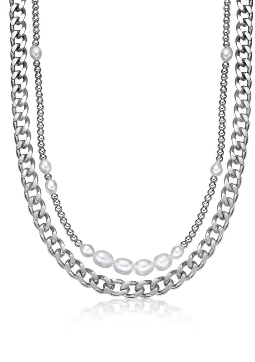 Stainless Steel Necklace with Fresh Water Pearls, 24"
