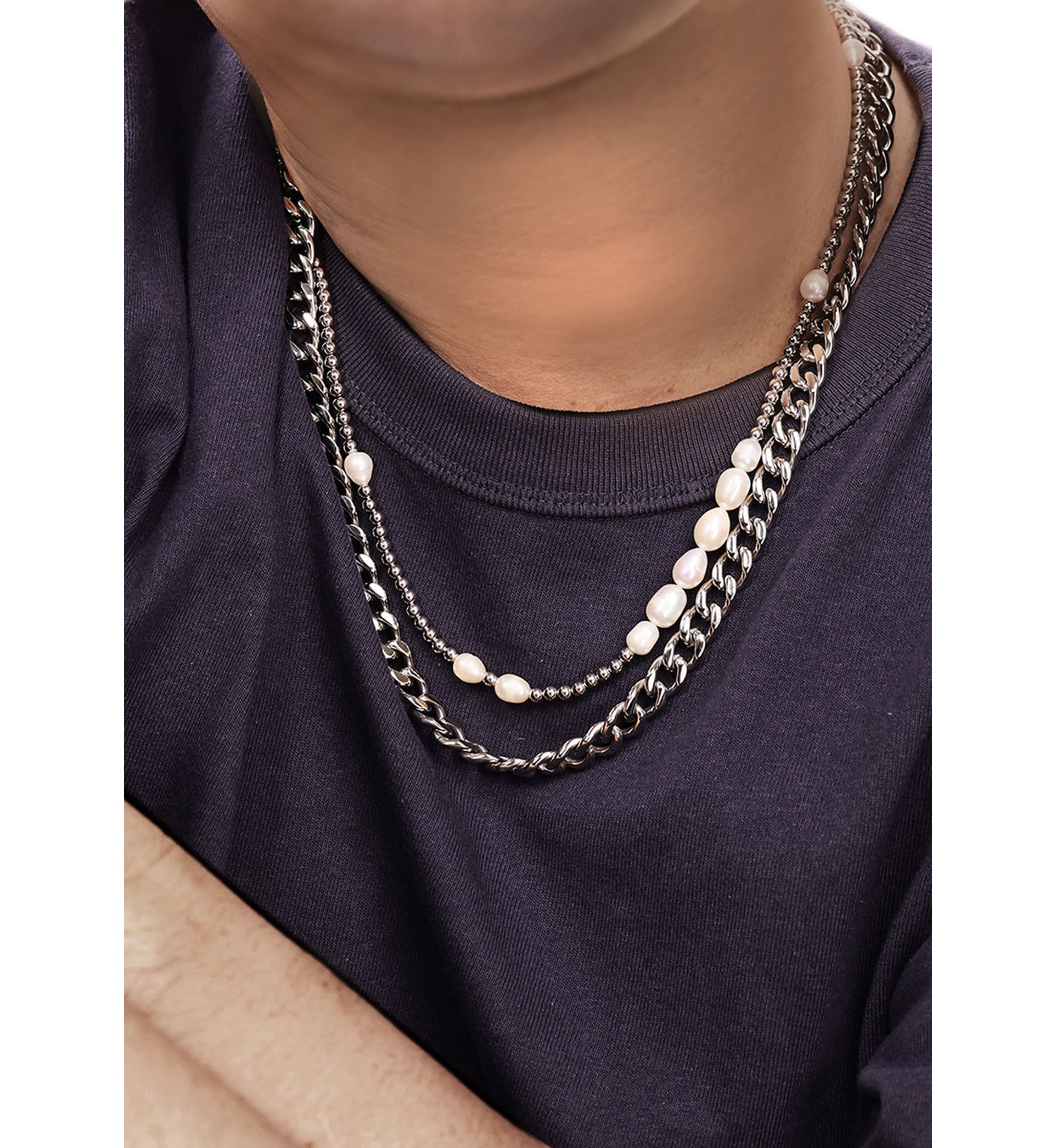 Stainless Steel Necklace with Fresh Water Pearls, 24"