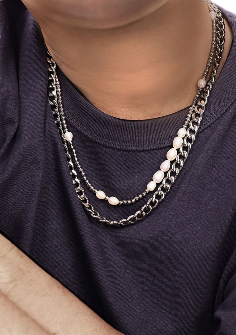 Stainless Steel Necklace with Fresh Water Pearls, 24"