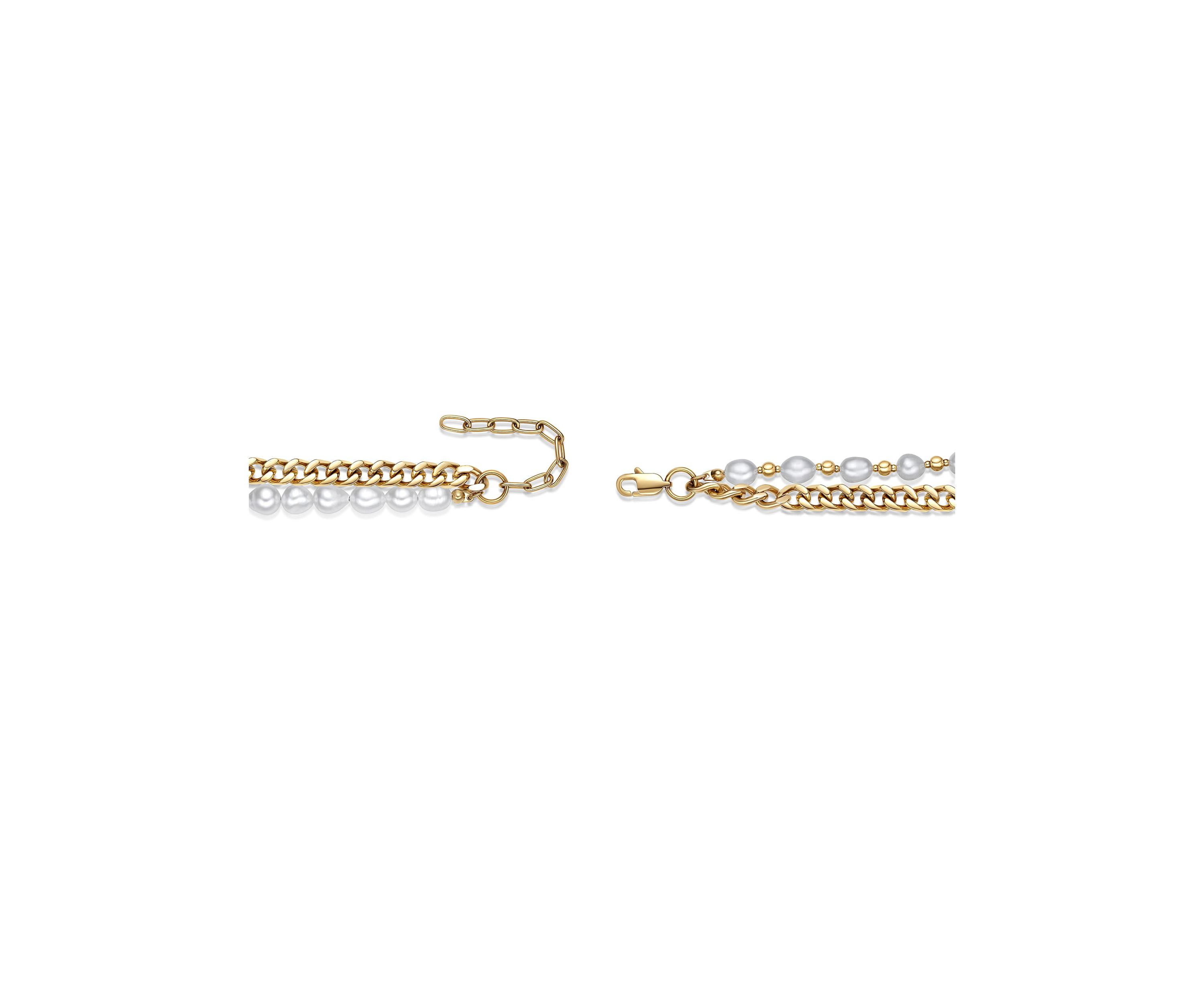 Gold Tone Ip Plated Stainless Steel Necklace with Fresh Water Pearls, 24"