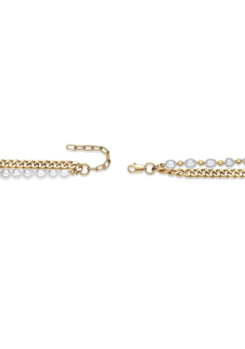 Gold Tone Ip Plated Stainless Steel Necklace with Fresh Water Pearls, 24"