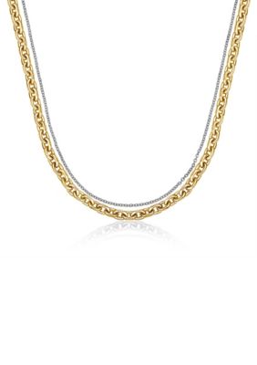 LYNX Stainless Steel Layered Chain Necklace with Gold Tone Ip, Yellow