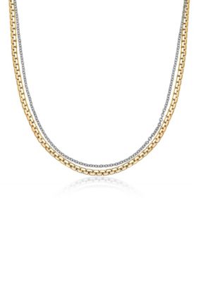 LYNX Stainless Steel Layered Chain Necklace with Gold Tone Ip, Yellow
