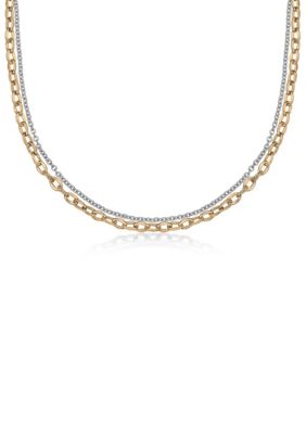 LYNX Stainless Steel Layered Chain Necklace with Gold Tone Ip, Yellow