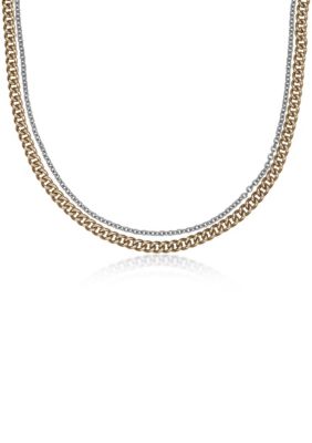 LYNX Stainless Steel Layered Chain Necklace with Gold Tone Ip, Yellow