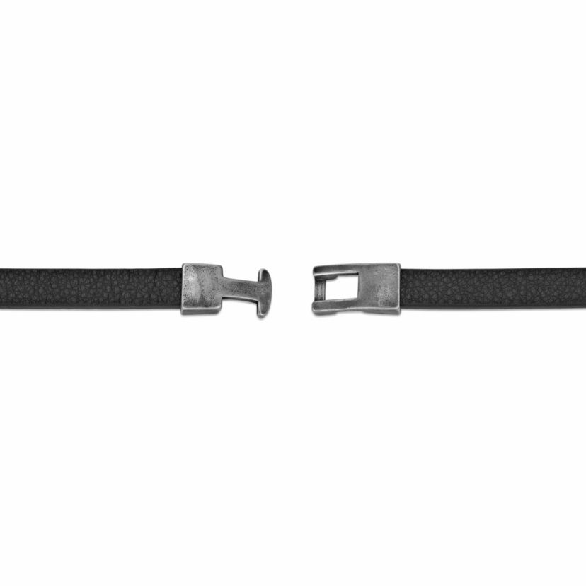 Stainless Steel Black Leather Cross Bracelet